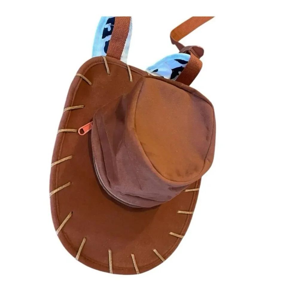 Childrens Cowboy Hat Shaped Backpack Faux Suede Small Cow Print Straps New